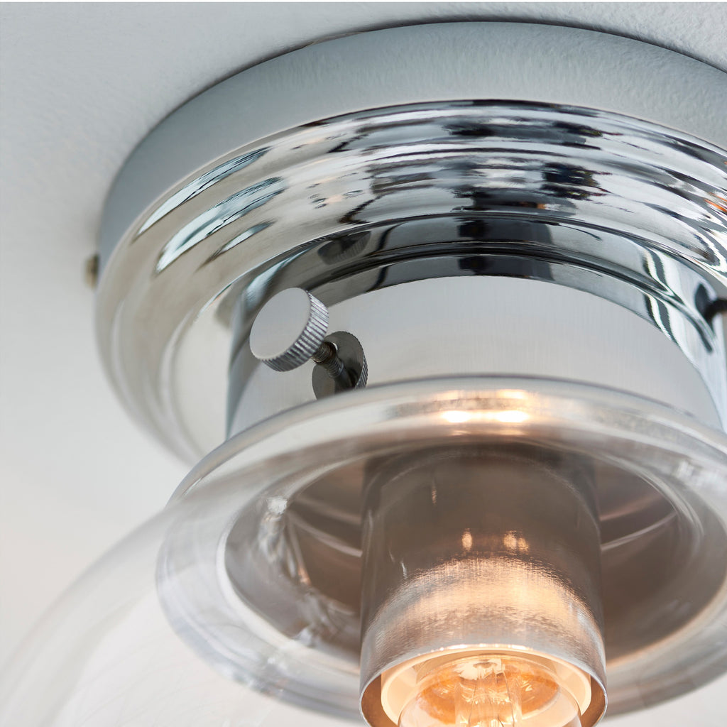 Cheswick IP44 Dimmable Chrome & Glass Flush Bathroom Ceiling Light (E27)