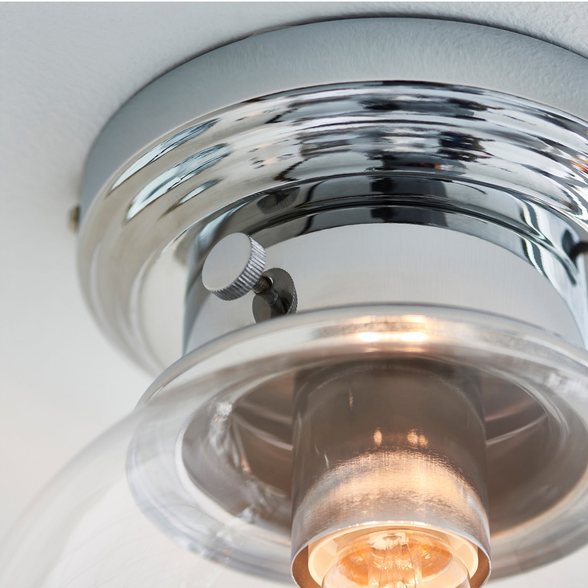 Cheswick IP44 Dimmable Chrome & Glass Flush Bathroom Ceiling Light (E27)