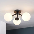 Pulsa IP44 Dimmable Semi-Flush Ceiling Light - Matt Black & White Glass - 3 x G9 Bulb Holders