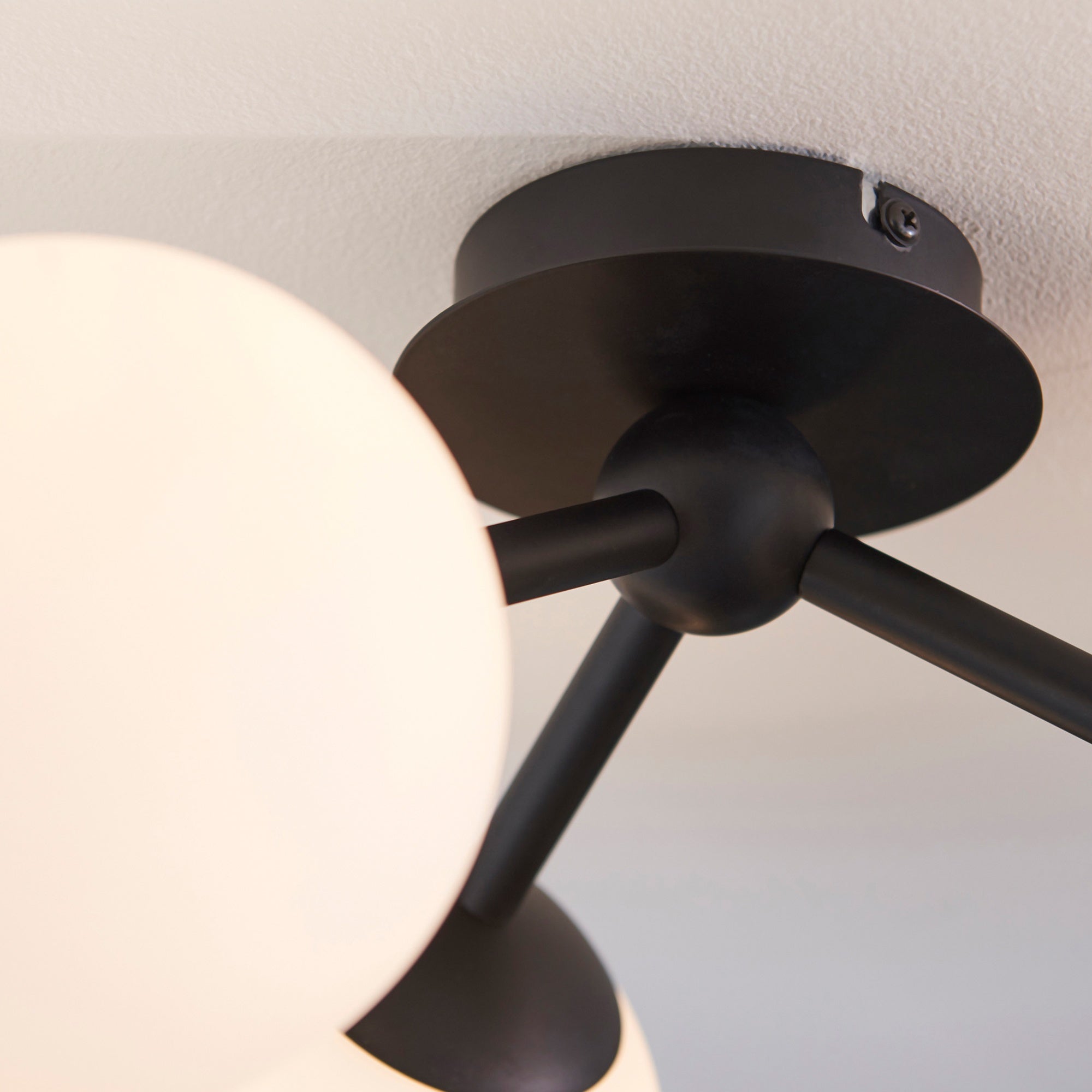 Pulsa IP44 Dimmable Semi-Flush Ceiling Light - Matt Black & White Glass - 3 x G9 Bulb Holders