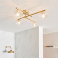 Linear Satin Brass IP44 Bathroom Ceiling Light with Ribbed Glass Shades & G9 Holders