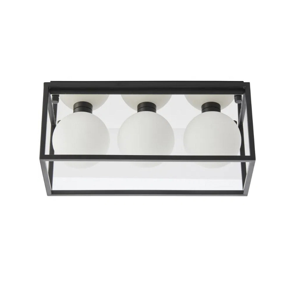 Angular 2 IP44 Black Framed 3-Light Bathroom Ceiling Light with Opal Glass Orbs for G9 LED Bulbs