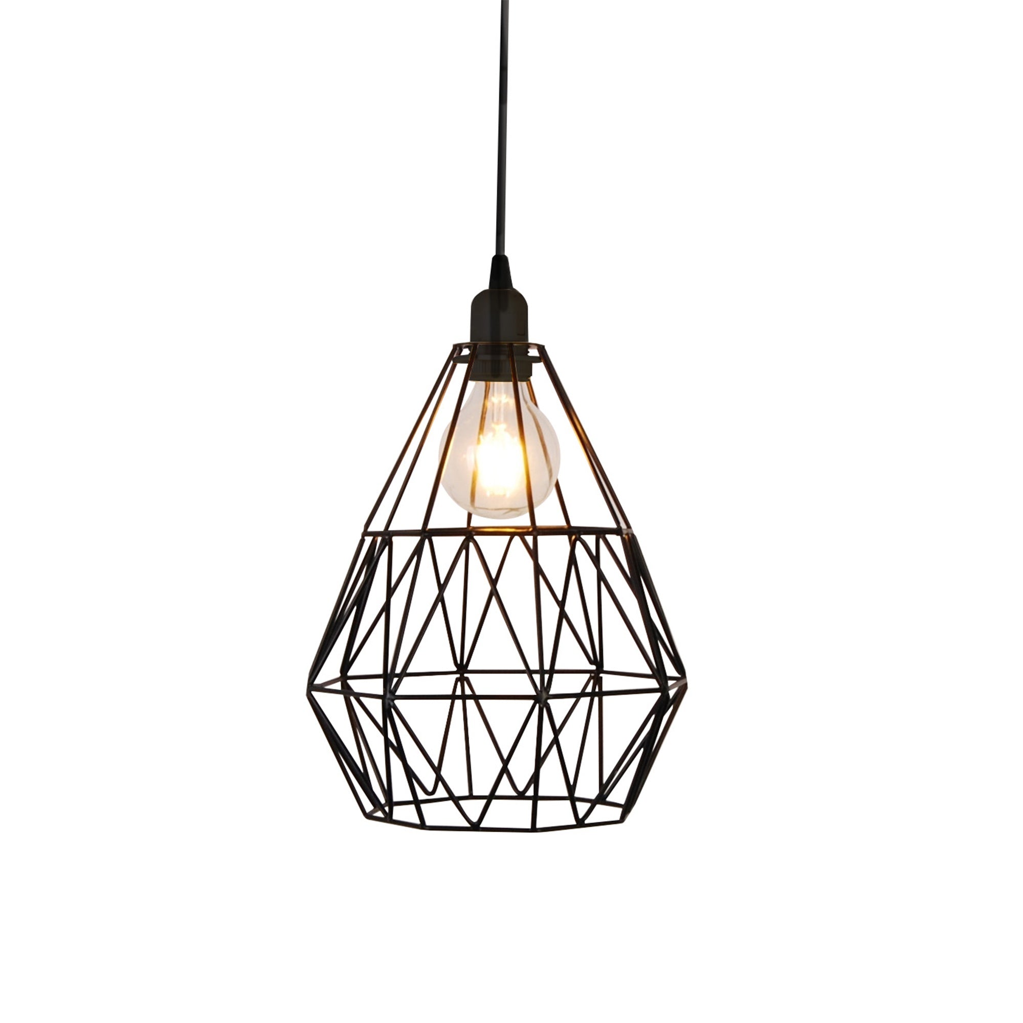 Eden Black Metal Geometric Cage Pendant Light - IP44 Bathroom & Kitchen Ceiling Lamp with Adjustable 1m Flex
