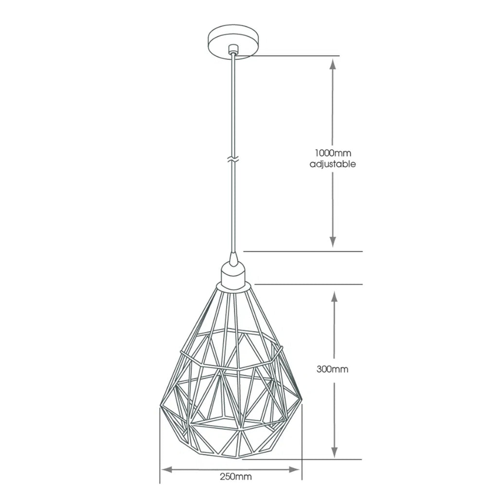 Eden Black Metal Geometric Cage Pendant Light - IP44 Bathroom & Kitchen Ceiling Lamp with Adjustable 1m Flex