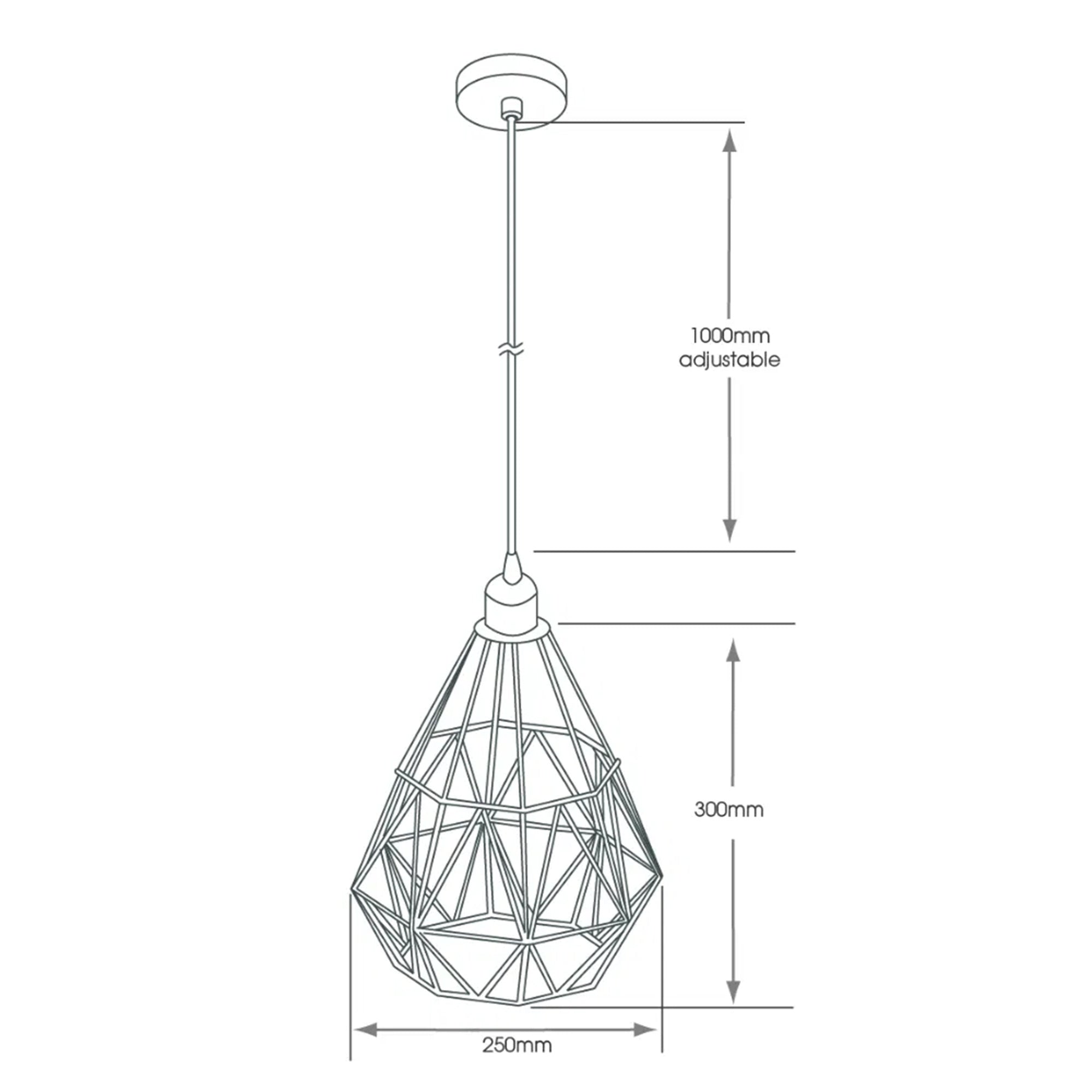 Eden Black Metal Geometric Cage Pendant Light - IP44 Bathroom & Kitchen Ceiling Lamp with Adjustable 1m Flex