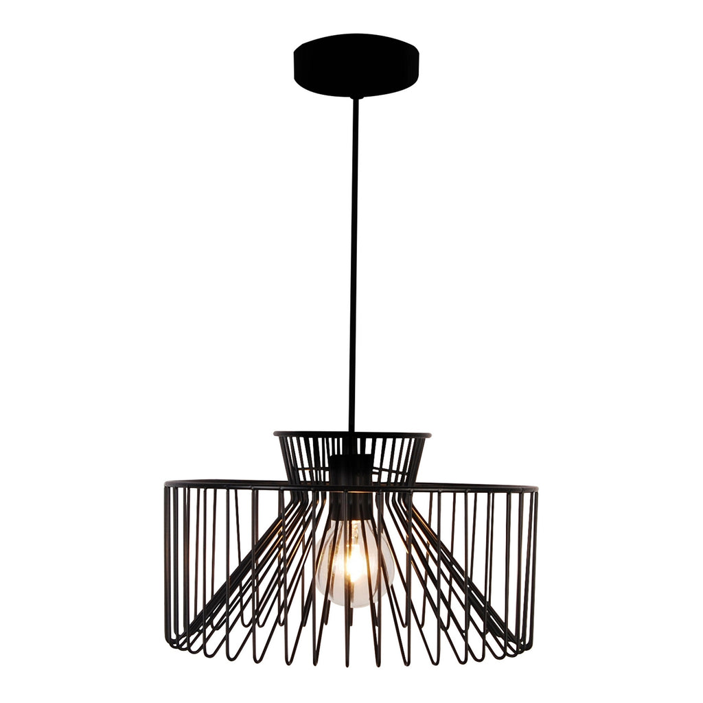 Avon E27 IP44 Black Metal Cage Pendant Light - Adjustable 1m Flex, Perfect for Bathroom & Kitchen