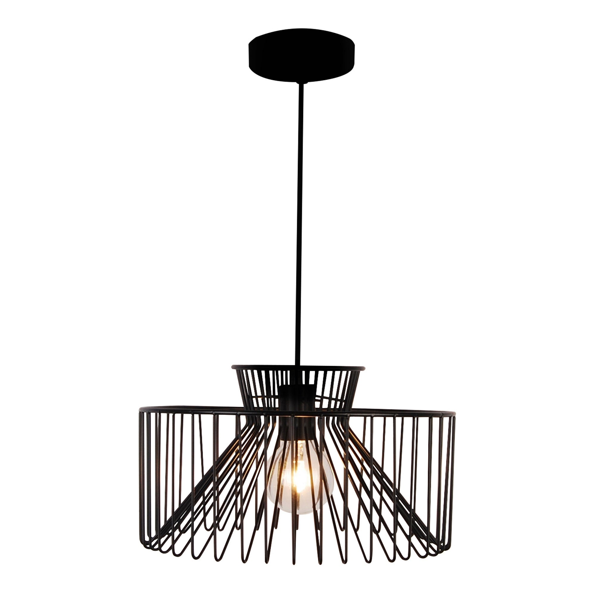 Avon E27 IP44 Black Metal Cage Pendant Light - Adjustable 1m Flex, Perfect for Bathroom & Kitchen