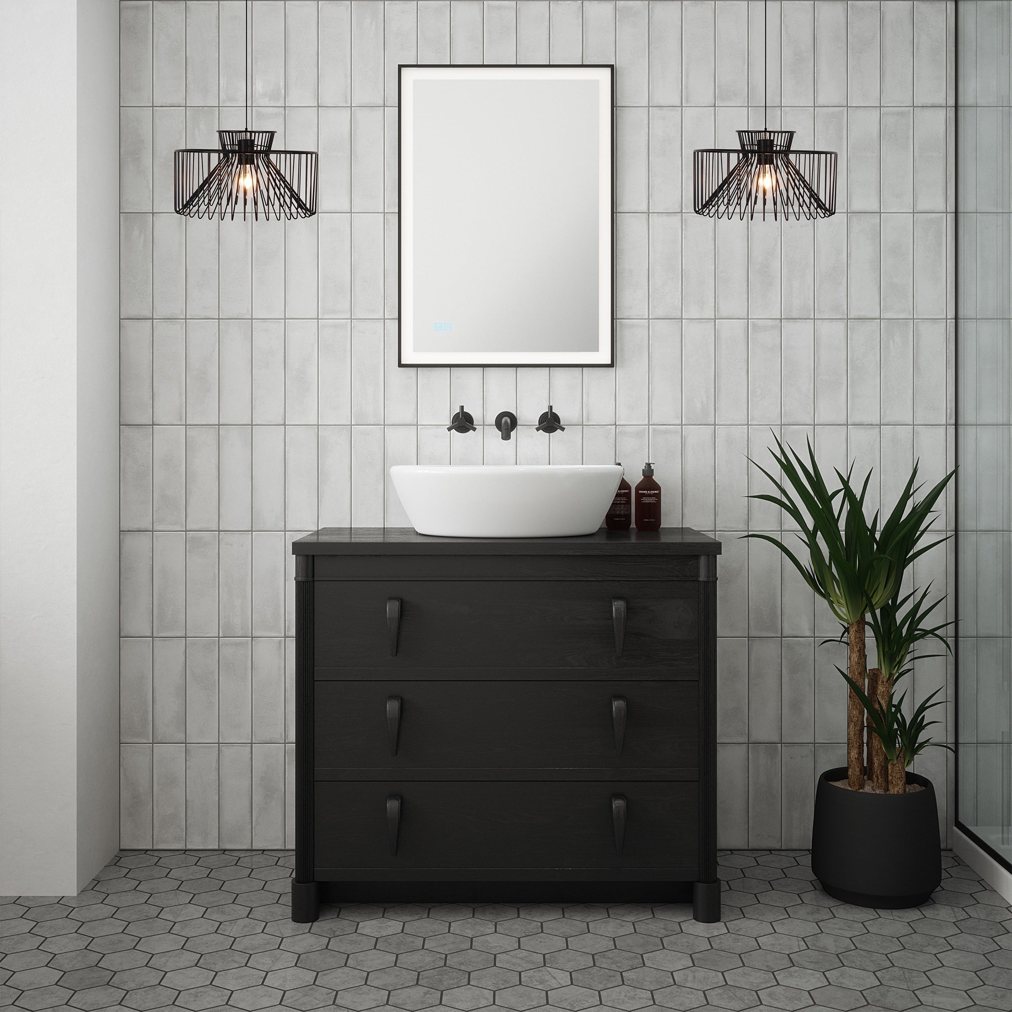 Avon E27 IP44 Black Metal Cage Pendant Light - Adjustable 1m Flex, Perfect for Bathroom & Kitchen