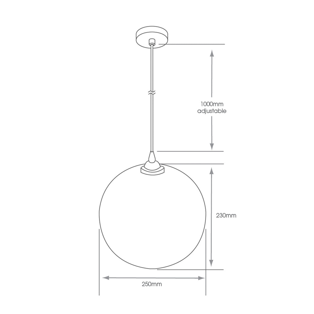 Hudson E27 IP44 Chrome Smoked Glass Pendant Light with Adjustable Drop for Bathrooms & Kitchens