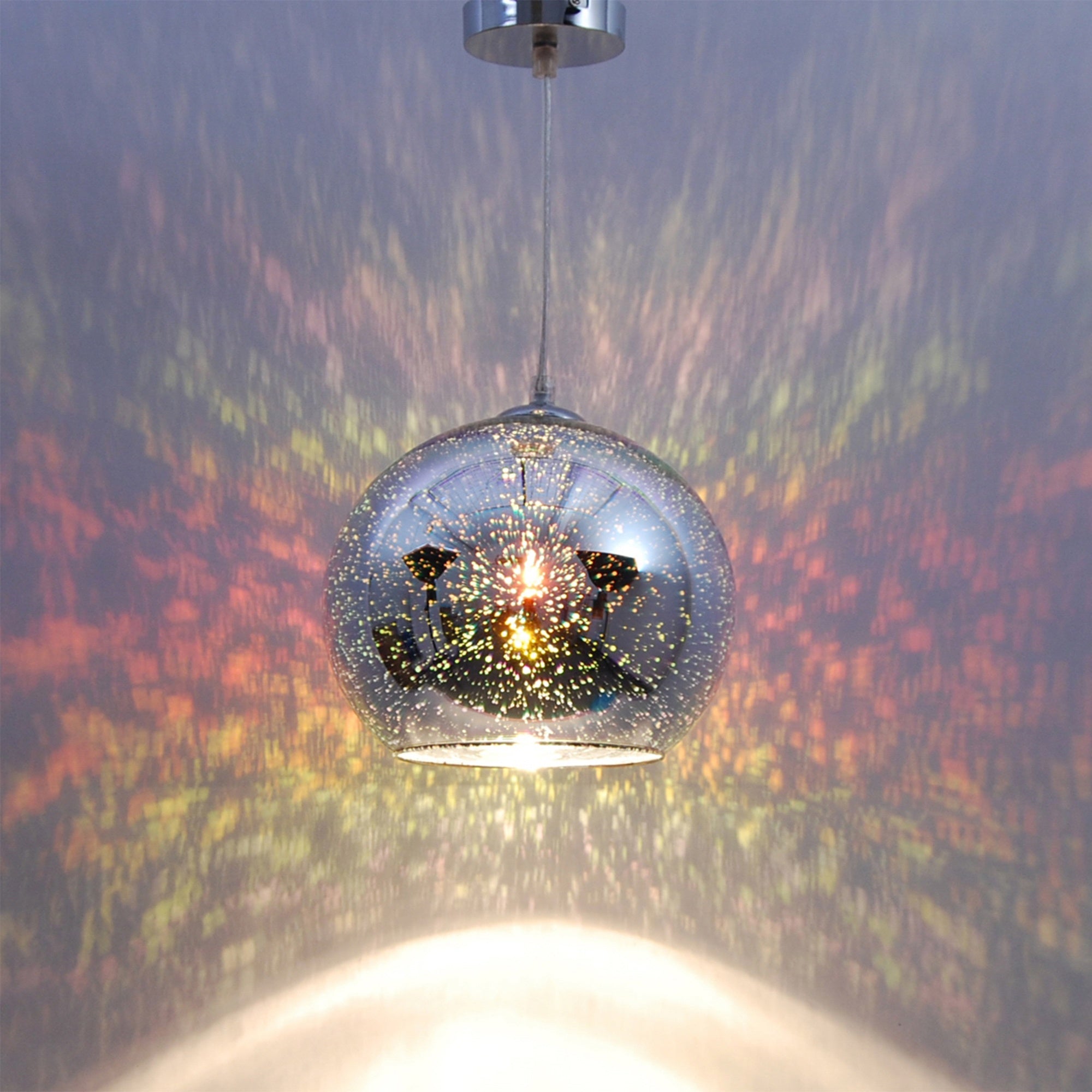 Madeira Holographic E27 IP44 Pendant Light - Adjustable Drop, Chrome Finish for Bathroom & Living Spaces