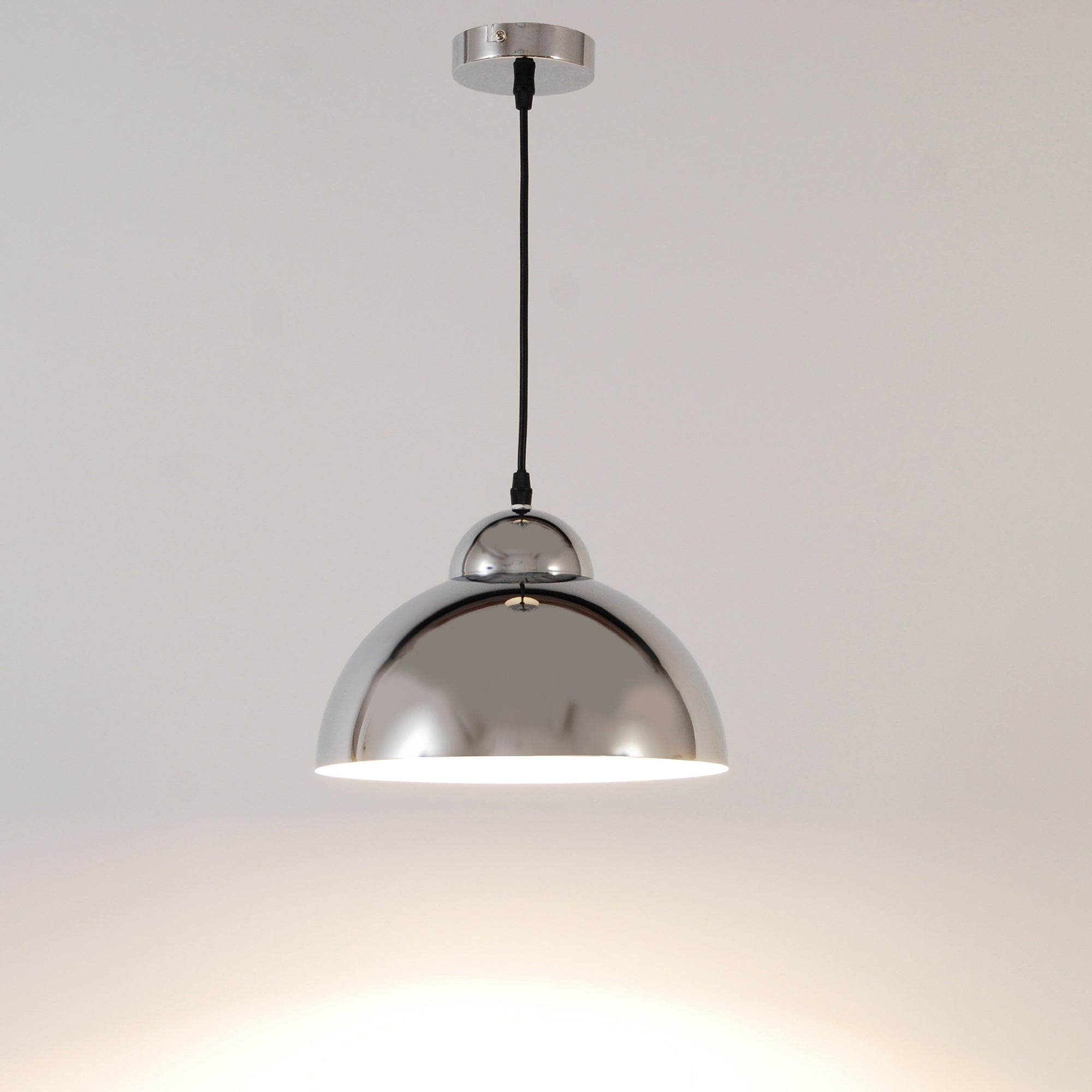 Yukon E27 IP44 Pendant Light - Chrome Finish with 1m Adjustable Black Flex (Lamp Not Included)