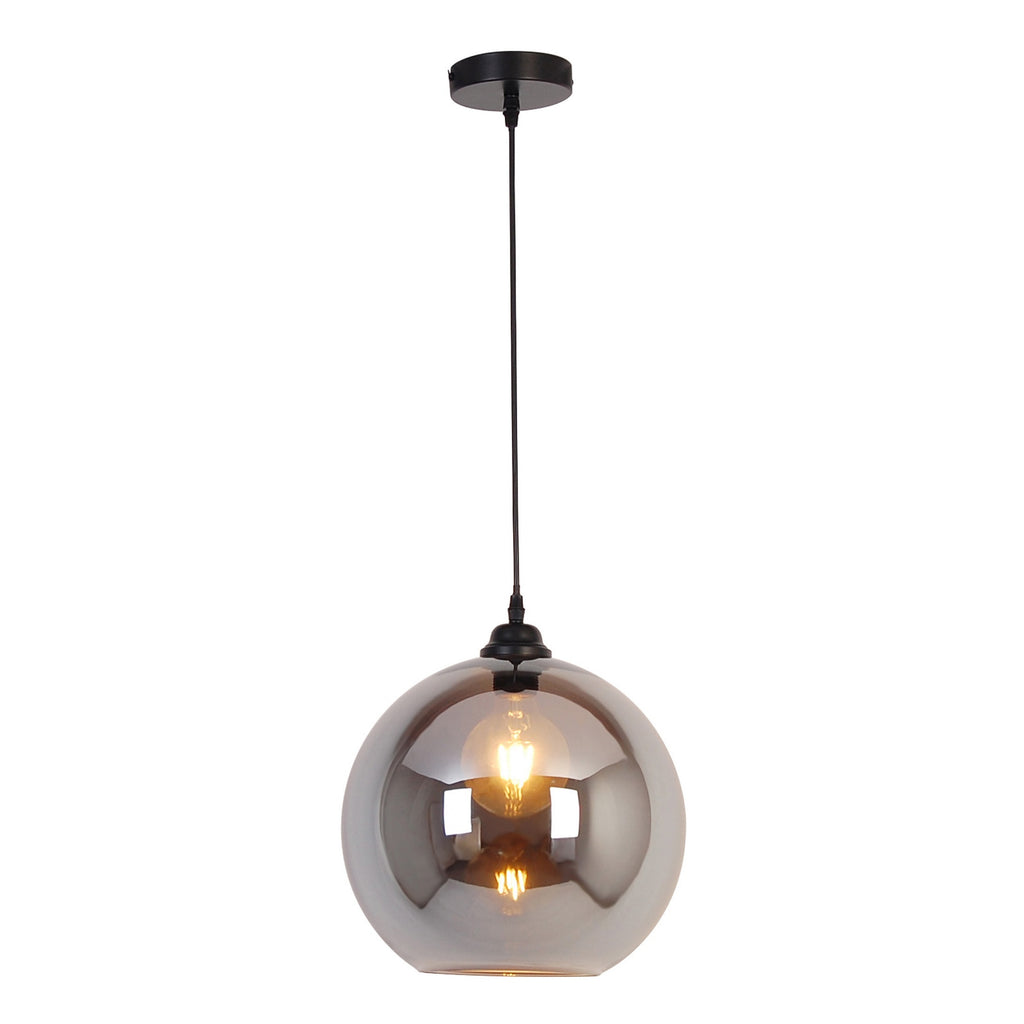 Nile IP44 E27 Smoky Black Glass Pendant Ceiling Light - Adjustable Drop for Modern Bathrooms & Interiors