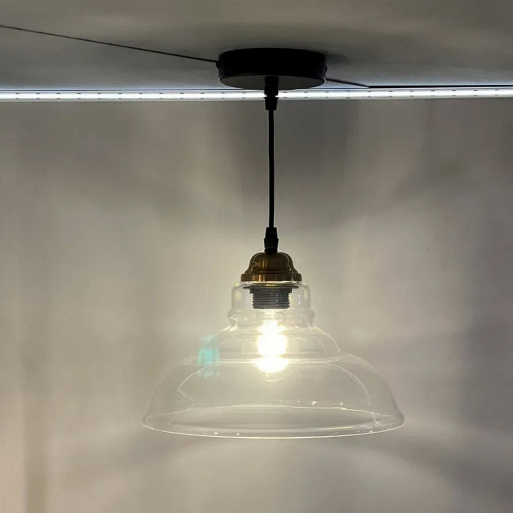 Clyde E27 IP44 Bathroom Pendant Ceiling Light with Clear Glass Shade & Adjustable Black Flex