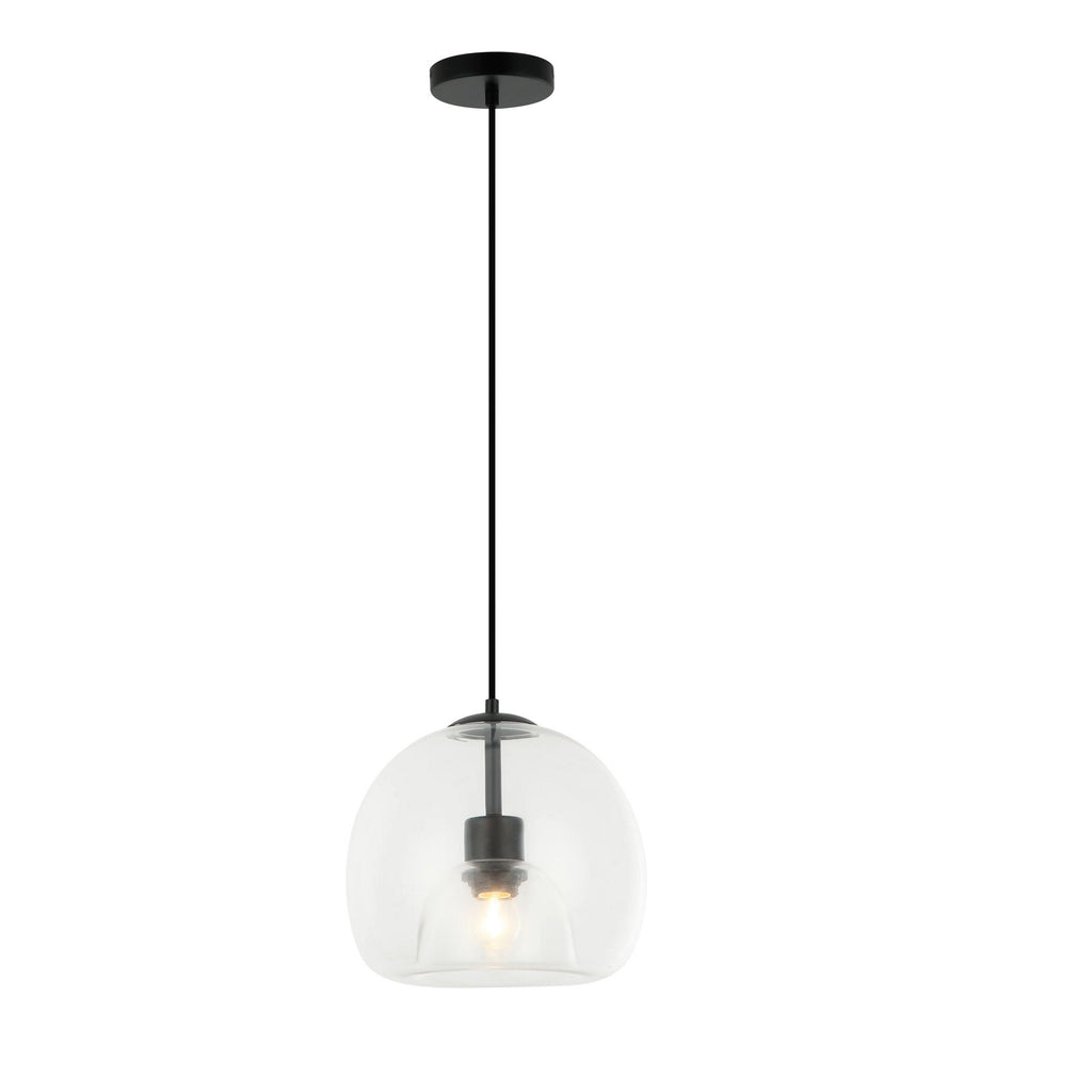 Ohio Modern Black & Clear Glass Pendant Light - Adjustable IP44 Bathroom Ceiling Light, E27 Fitting
