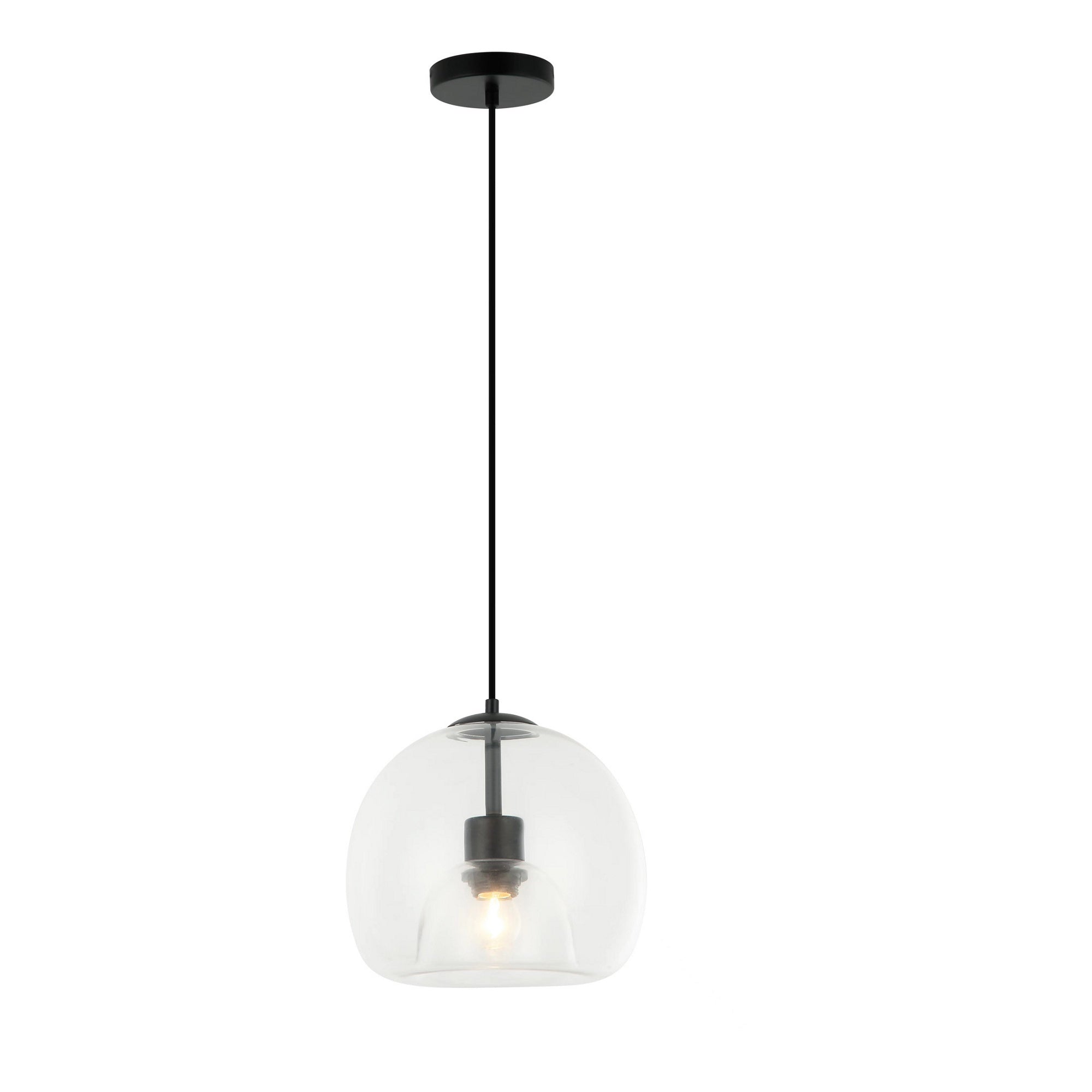 Ohio Modern Black & Clear Glass Pendant Light - Adjustable IP44 Bathroom Ceiling Light, E27 Fitting