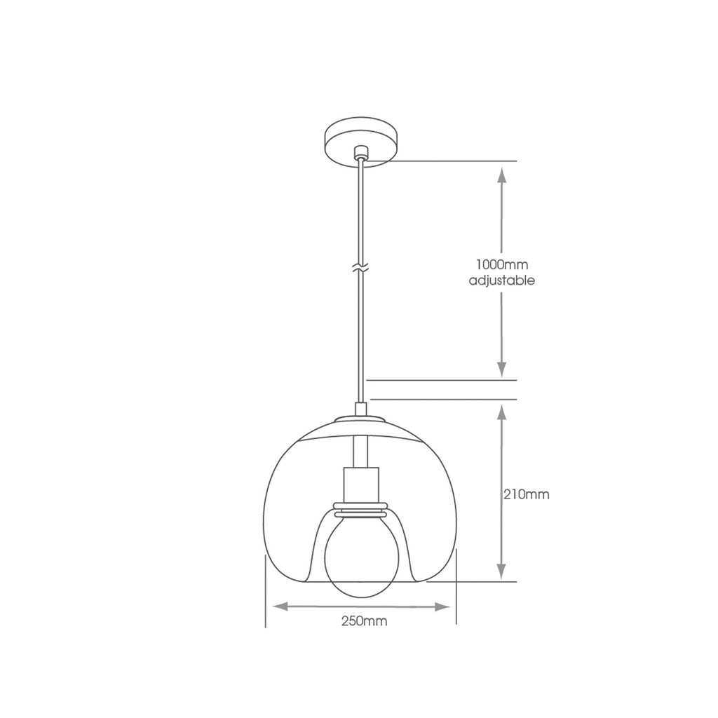 Ohio Modern Black & Clear Glass Pendant Light - Adjustable IP44 Bathroom Ceiling Light, E27 Fitting