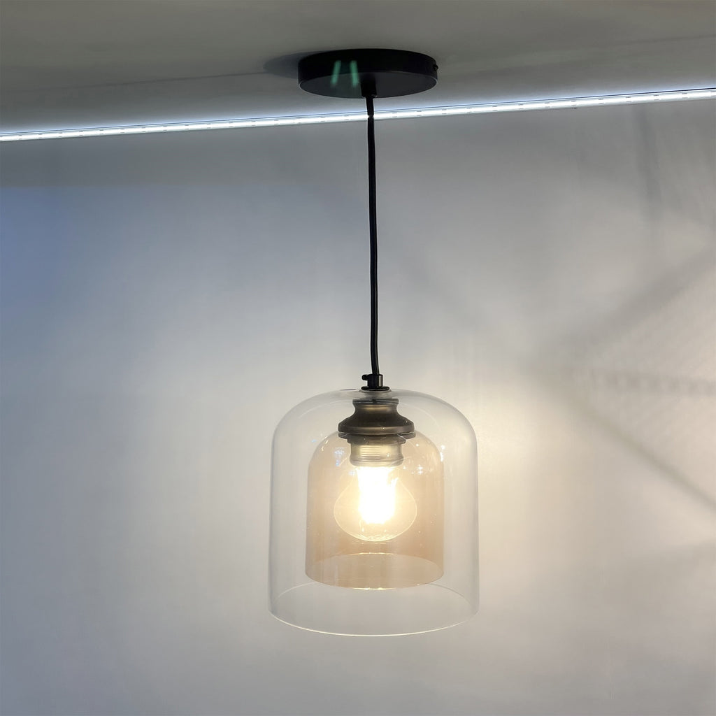 Danube E27 IP44 Contemporary Pendant Light with Clear & Smoky Double Glass Shade and Adjustable Flex