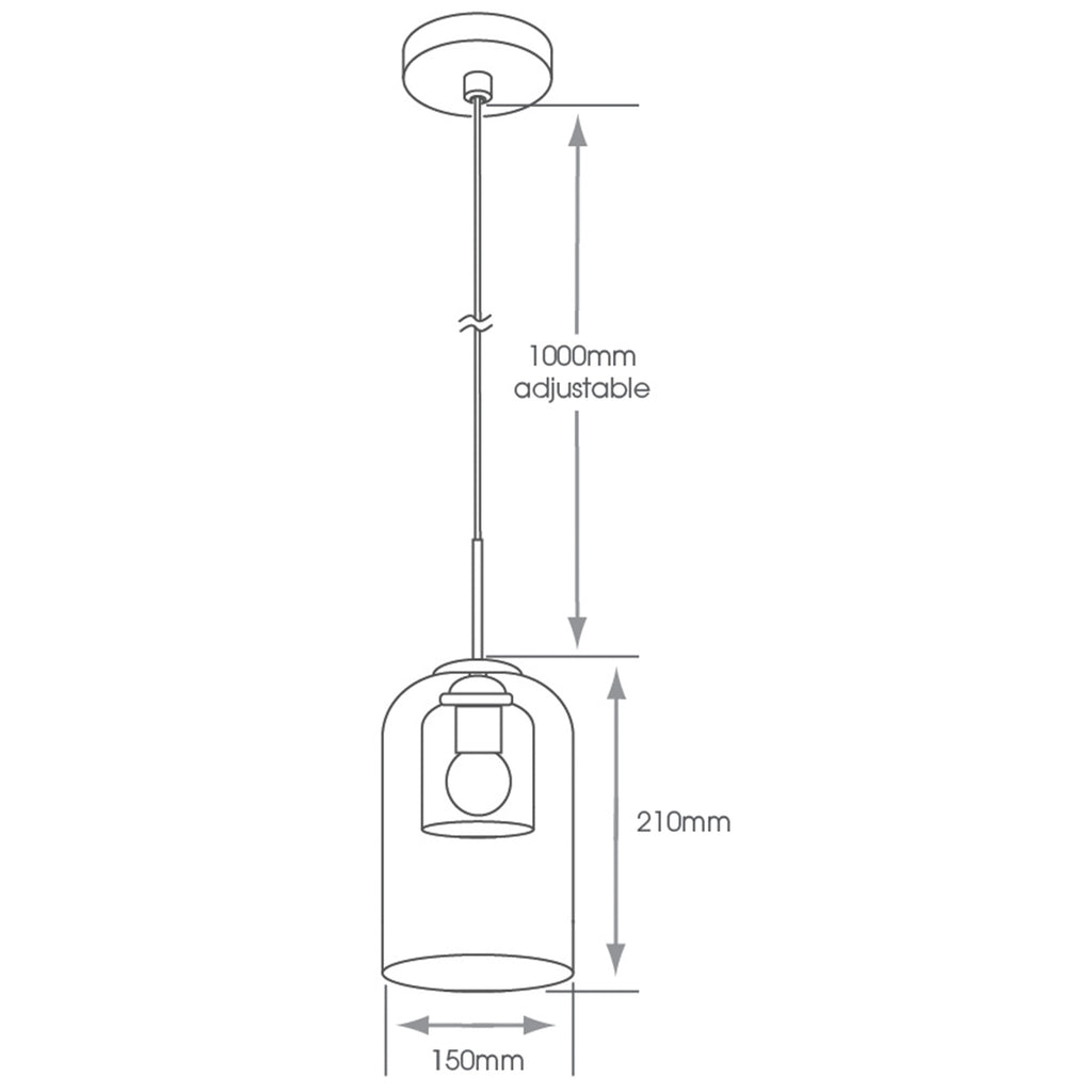 Danube E27 IP44 Contemporary Pendant Light with Clear & Smoky Double Glass Shade and Adjustable Flex