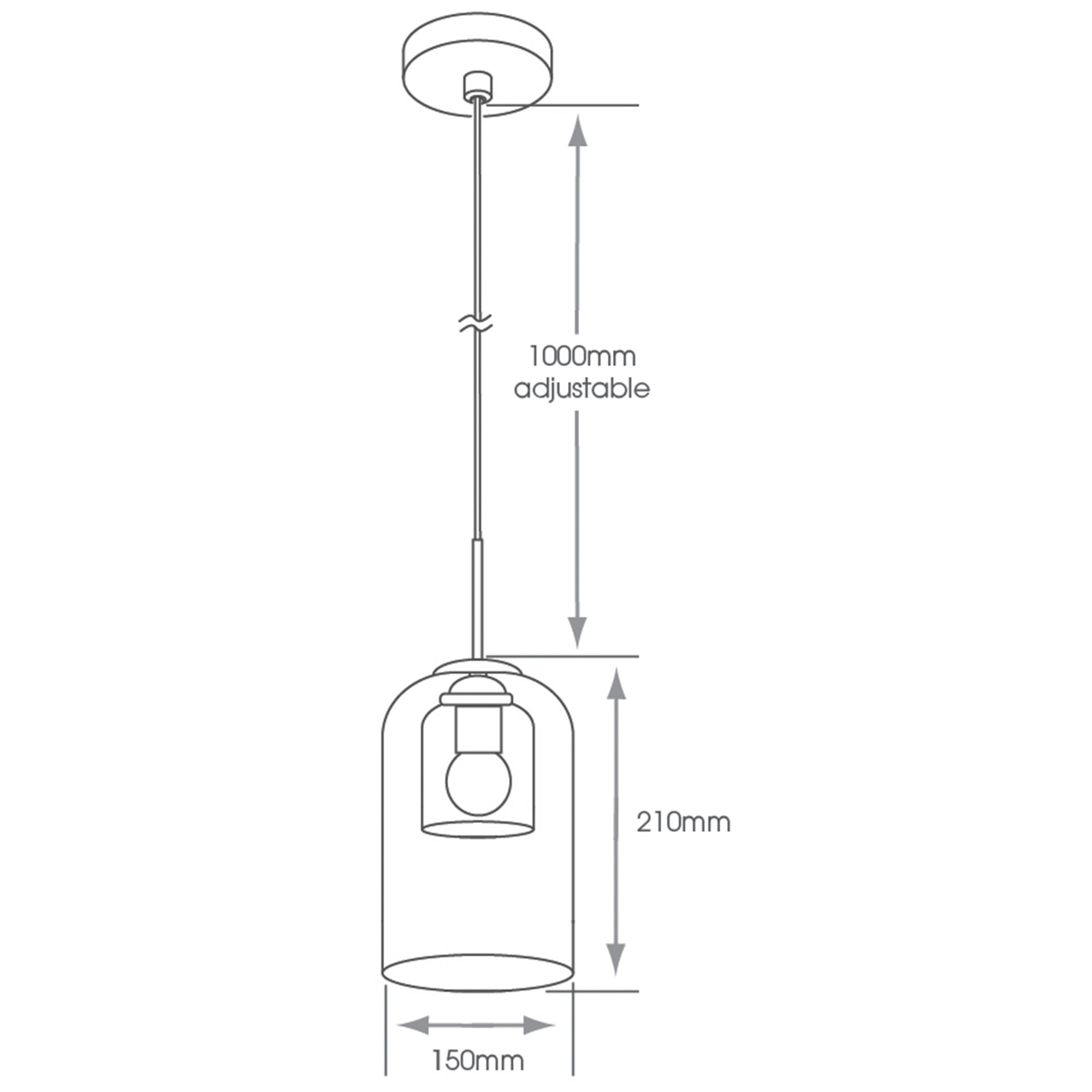 Danube E27 IP44 Contemporary Pendant Light with Clear & Smoky Double Glass Shade and Adjustable Flex