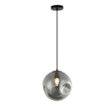 Lena Contemporary Dimpled Smoky Glass Pendant Light, IP44 Bathroom Ceiling Light with 1m Adjustable Black Flex