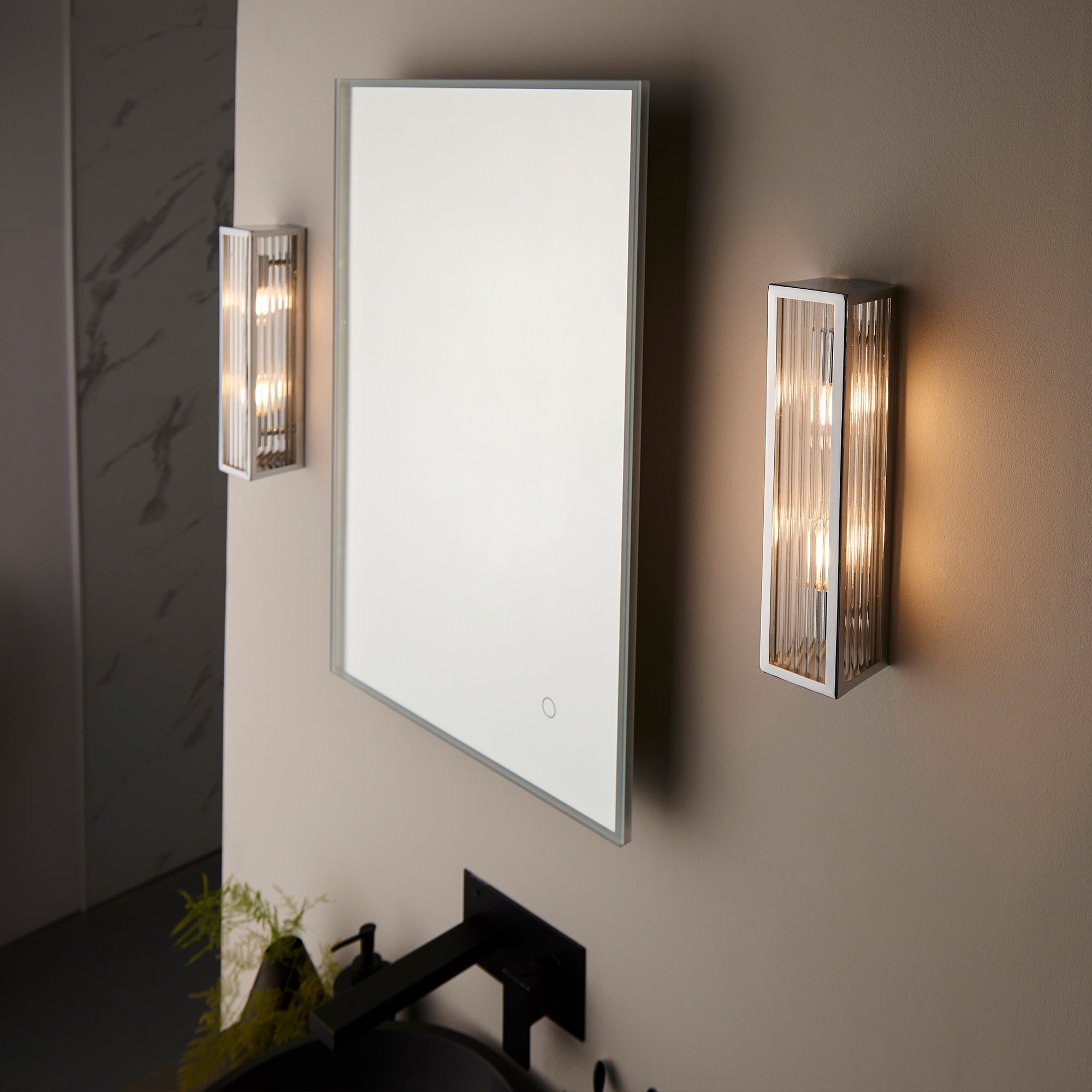 Newham Chrome & Clear Ribbed Glass Bathroom Wall Light - Dimmable, IP44 Rated, G9 LED Compatible (Bulb Not Included)
