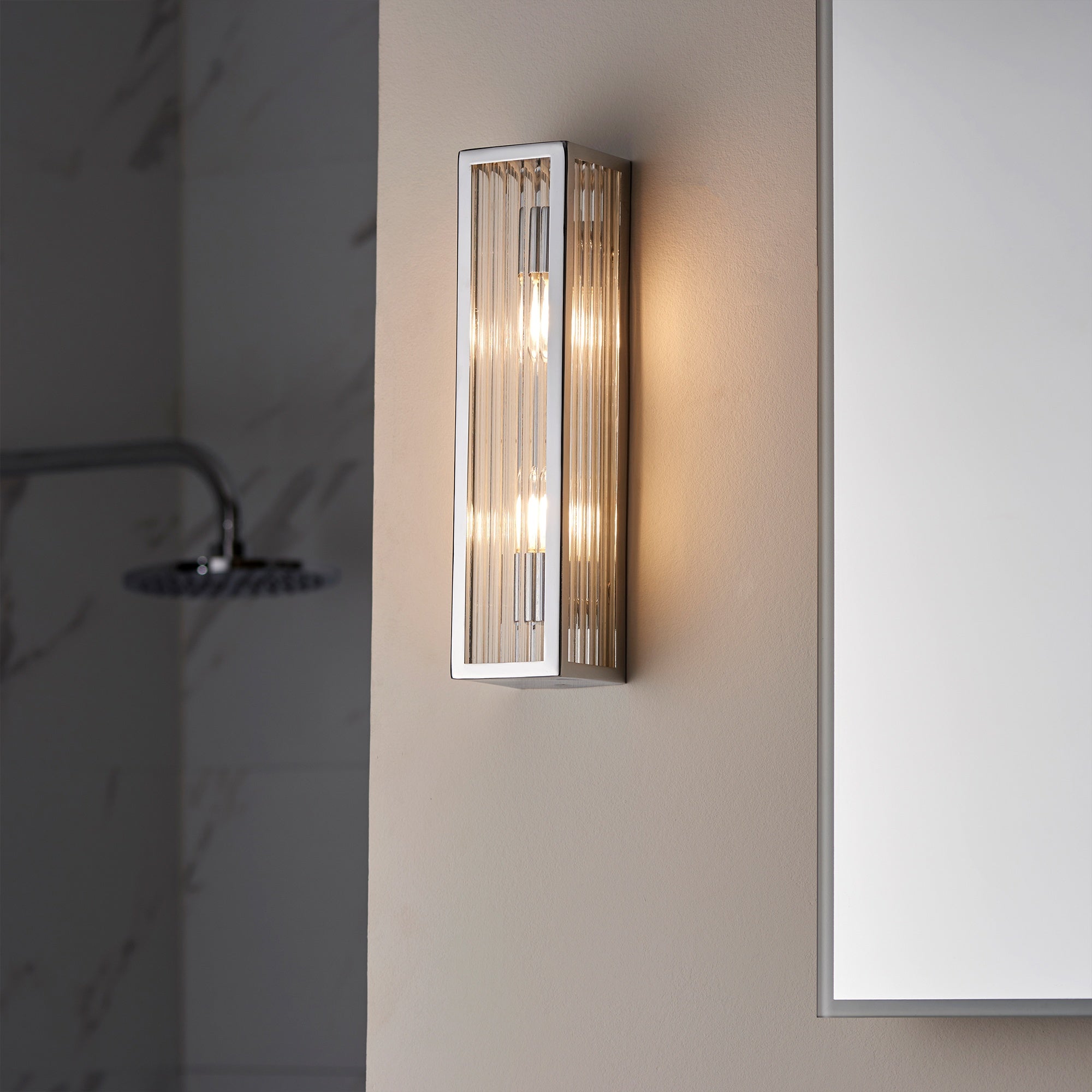 Newham Chrome & Clear Ribbed Glass Bathroom Wall Light - Dimmable, IP44 Rated, G9 LED Compatible (Bulb Not Included)