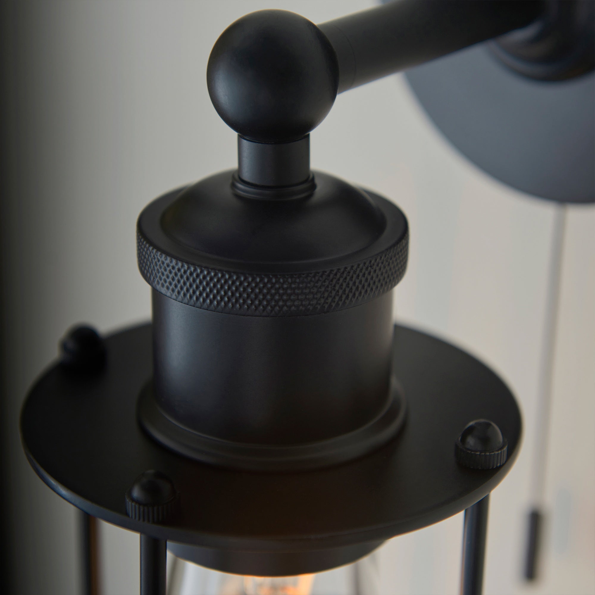 Matt Black Caged Industrial Wall Light with Pull Switch, IP44 Bathroom Rated, E27 LED Compatible