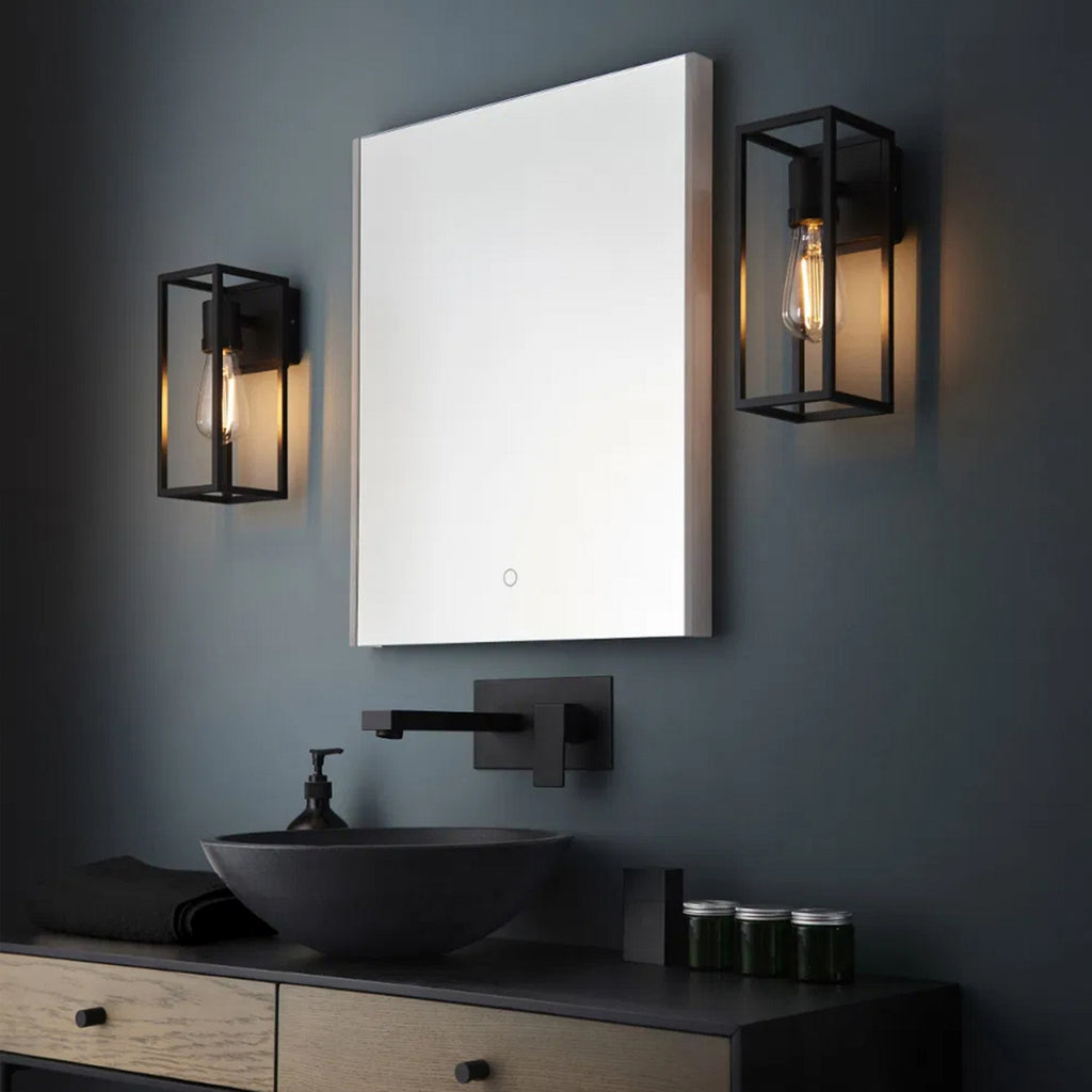 Herbert Black Modern Bathroom Wall Light, E27 LED Compatible, IP44 Aluminium Frame