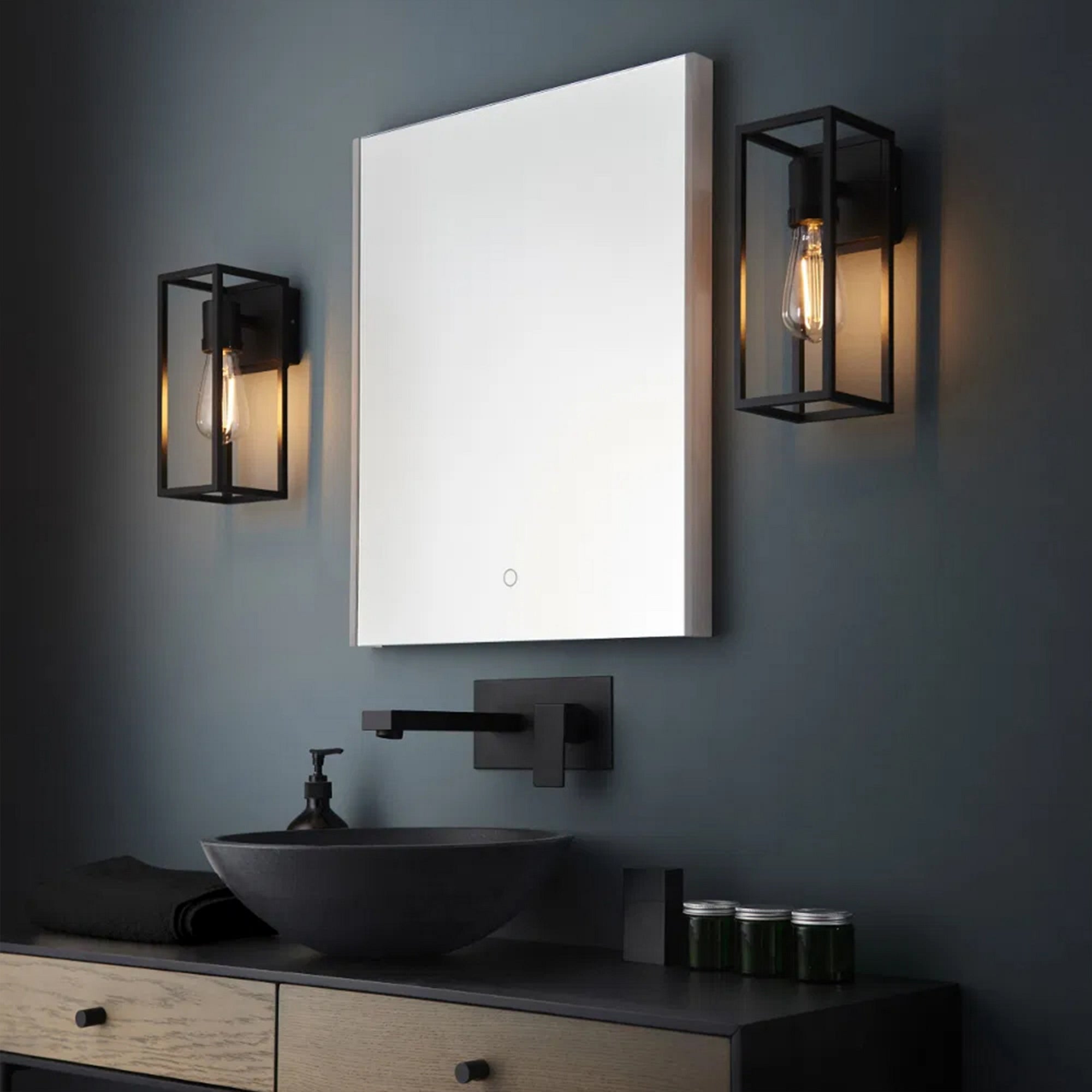 Herbert Black Modern Bathroom Wall Light, E27 LED Compatible, IP44 Aluminium Frame