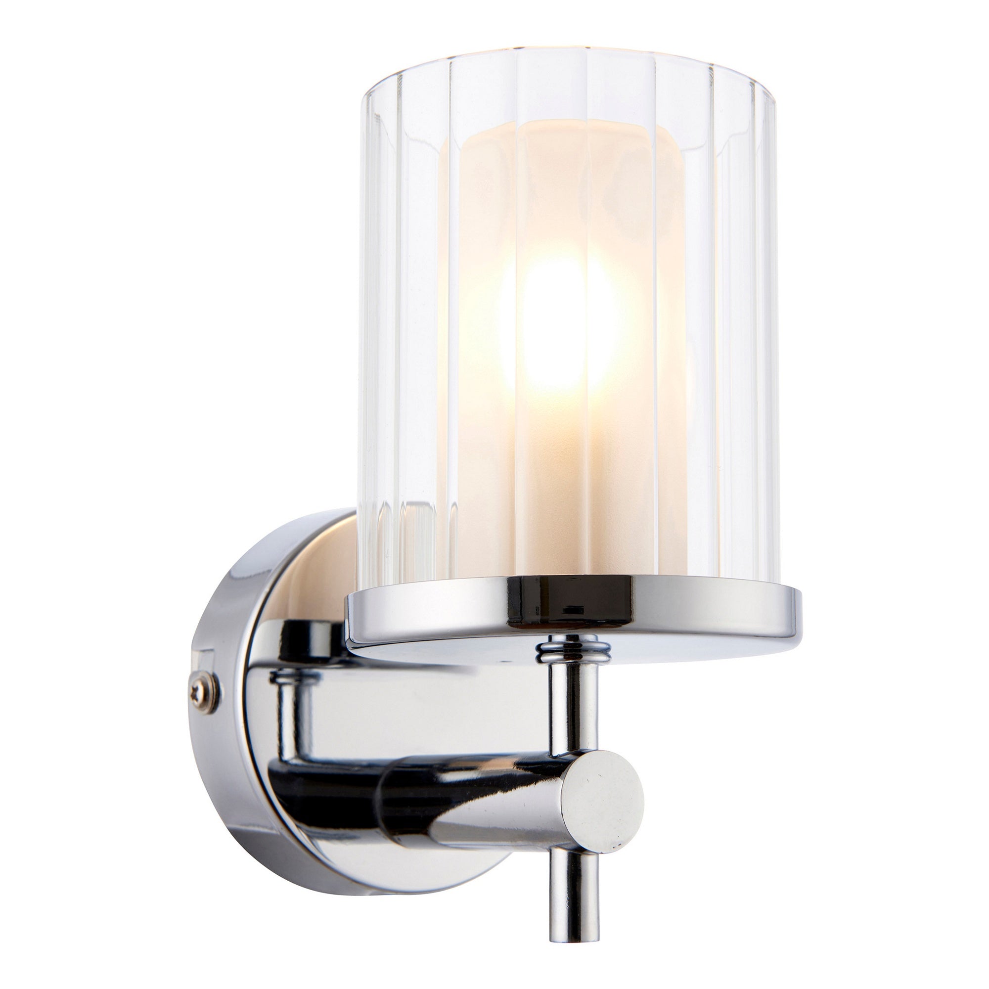 Britton IP44 Bathroom Wall Light - Chrome Finish with Ridged Glass Shade, Dimmable & LED Compatible