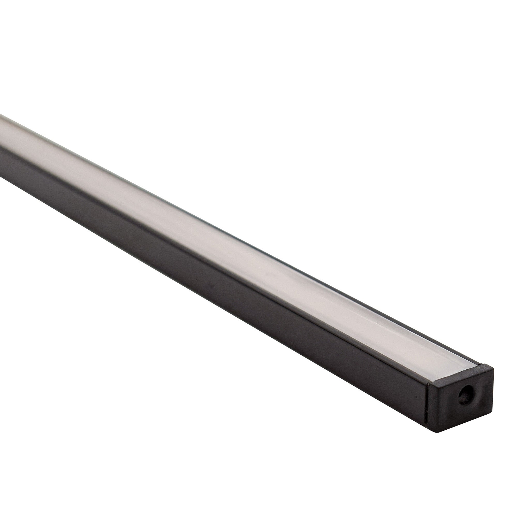 2M Matt Black Slim LED Profile Extrusion with Opal Diffuser & Mounting Clips for Strip Lights