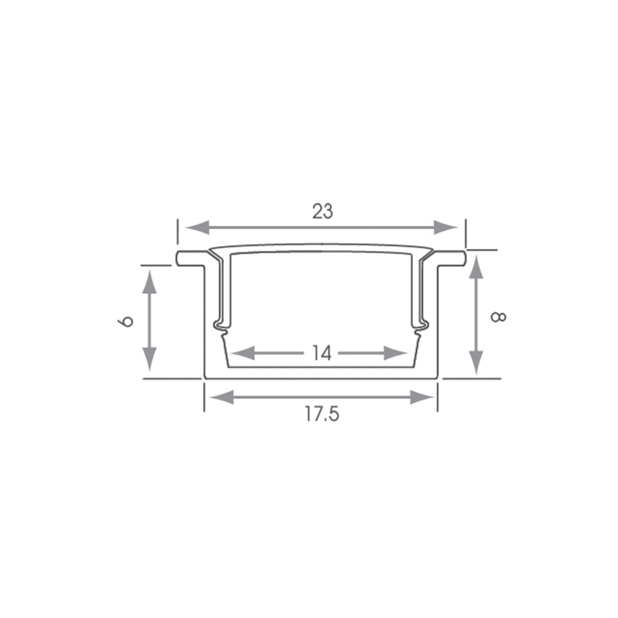 2.5M Recessed Aluminium LED Profile & Extrusion Kit with Opal Diffuser Cover & Finishing Elements for Strip Lighting