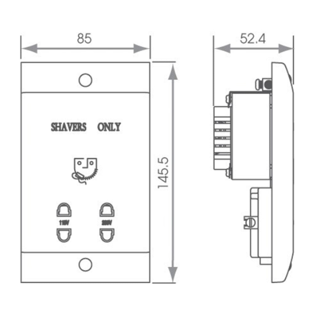 FNX Bathrooms Dual Voltage Shaver Socket - White, 240V/110V, 20VA for Bathroom Safety & Versatility