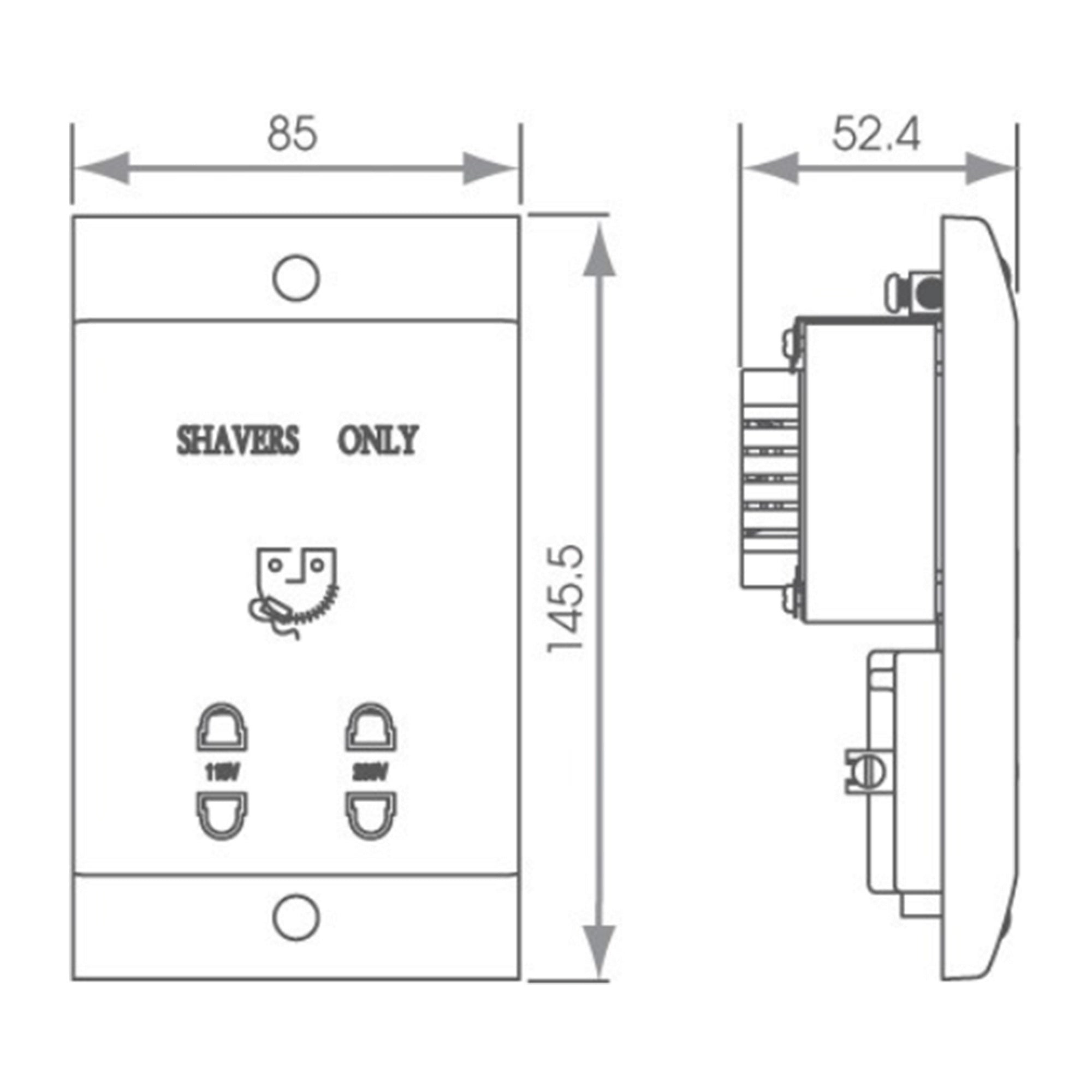 FNX Bathrooms Dual Voltage Shaver Socket - White, 240V/110V, 20VA for Bathroom Safety & Versatility