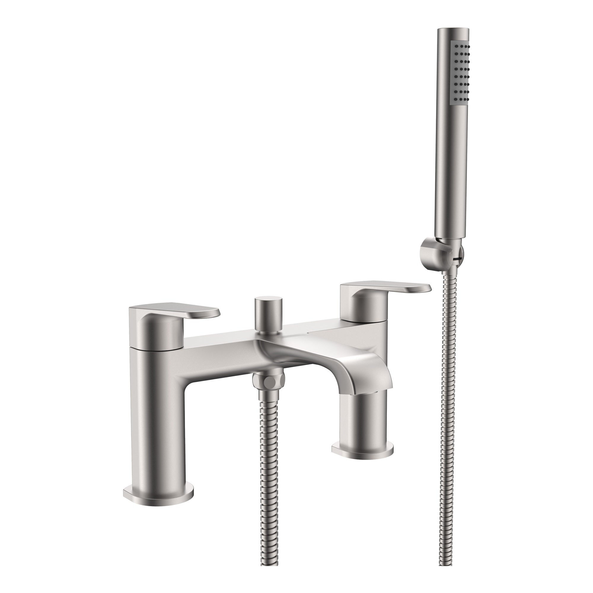 FNX Bathrooms Lunaris Brushed Nickel Deck Mounted Bath Shower Mixer Tap with Handset Kit - Modern Design
