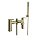 FNX Bathrooms Lunaris Brushed Brass Deck Mounted 2-Hole Bath Shower Mixer Tap with Handset Kit