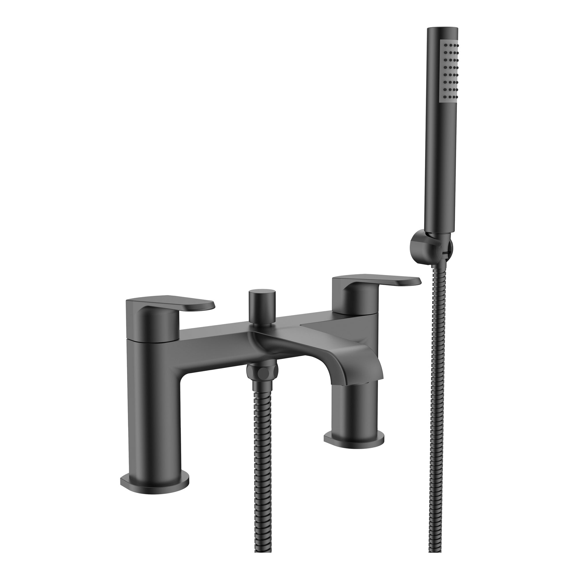 Lunaris Gunmetal Bath Shower Mixer Tap, Deck Mounted with Handset, Modern Dual Control