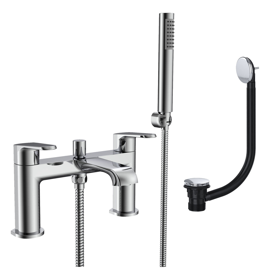 Lunaris Chrome Deck Mounted Bath Shower Mixer Tap with Coordinated Bath Waste