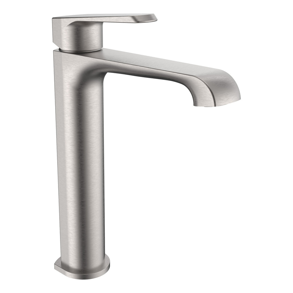FNX Bathrooms Lunaris Brushed Nickel Tall Mono Basin Mixer Tap - Modern Deck Mounted for Countertop Basins
