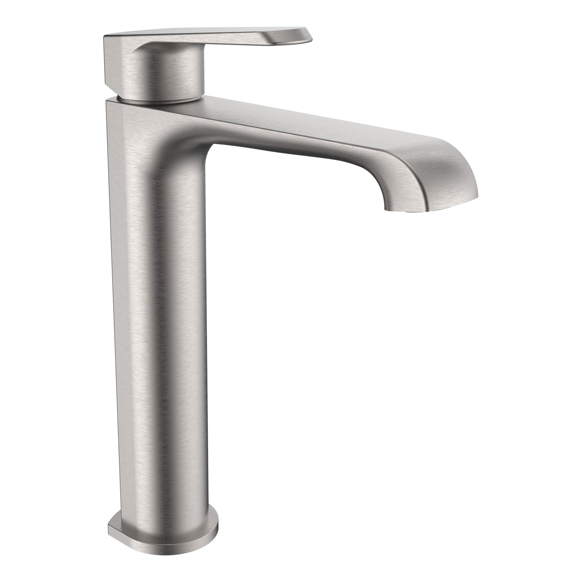 FNX Bathrooms Lunaris Brushed Nickel Tall Mono Basin Mixer Tap - Modern Deck Mounted for Countertop Basins