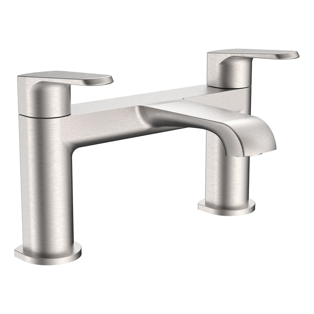 Lunaris Brushed Nickel Deck Mounted Bath Filler Mixer Tap - Modern Brass Design