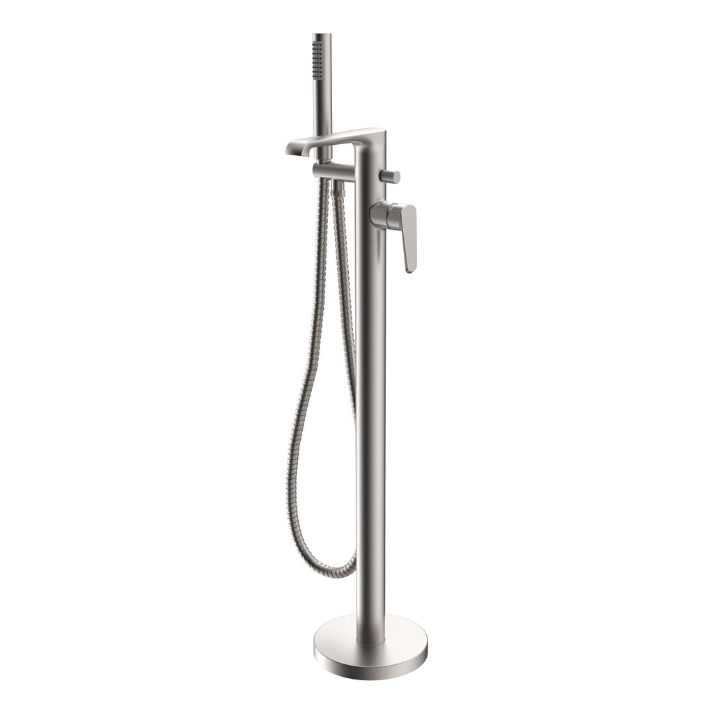 Lunaris Brushed Nickel Freestanding Bath Shower Mixer Tap with Handset - Modern Brass Design for Elegant Bathrooms