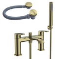 FNX Bathrooms Lunaris Brushed Brass Deck-Mounted Bath Shower Mixer Tap & Waste Kit