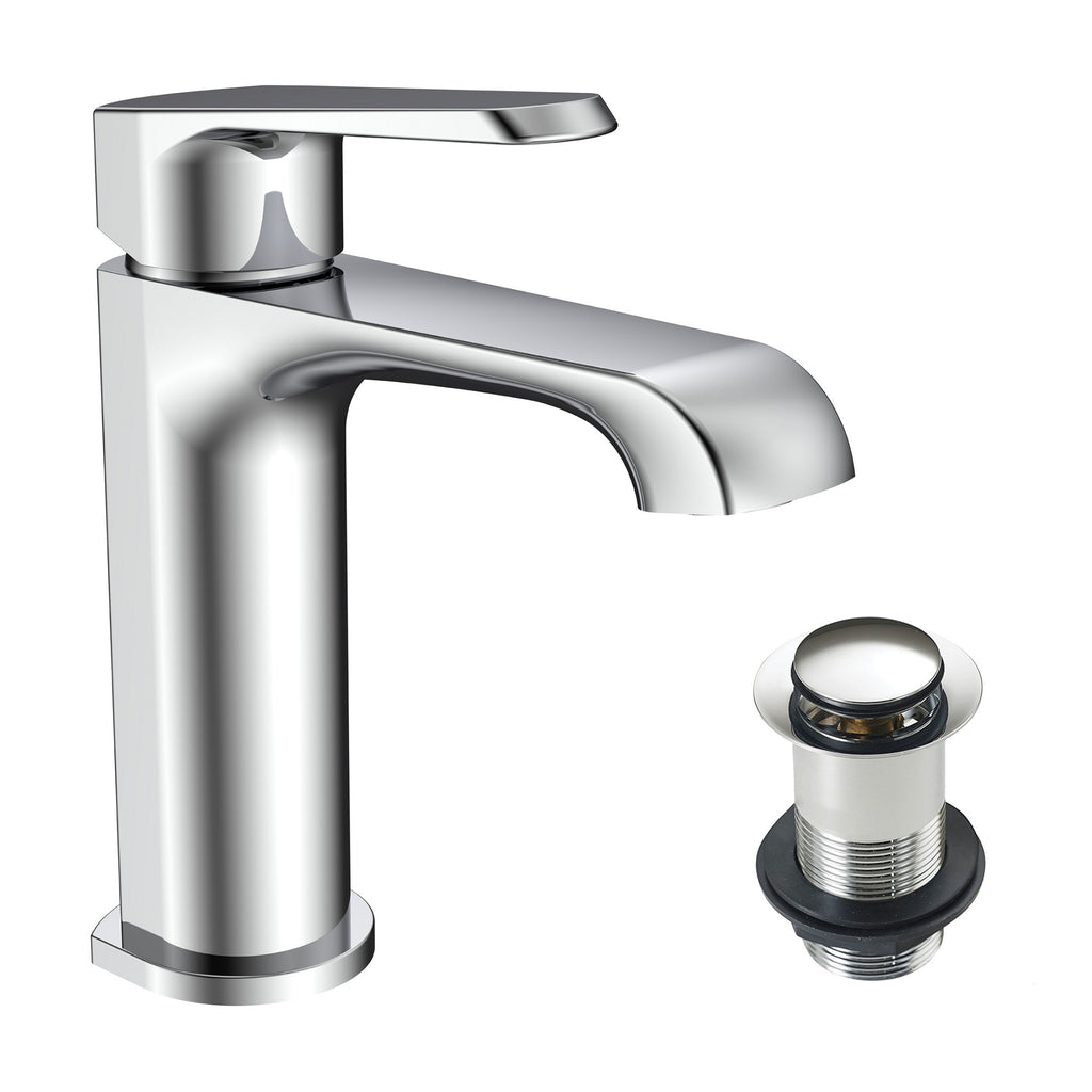 Lunaris Chrome Mono Basin Mixer Tap - Deck Mounted with Unslotted Basin Waste for Modern Bathrooms