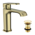 FNX Bathrooms Lunaris Modern Brushed Brass Mono Basin Mixer Tap & Unslotted Waste