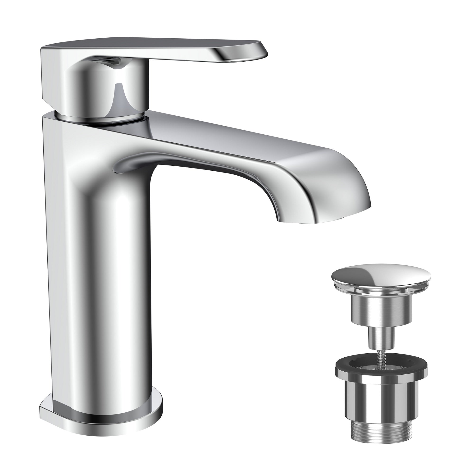 Lunaris Chrome Mini Mono Basin Mixer Tap, Deck Mounted with Universal Basin Waste - Ideal for Compact Spaces