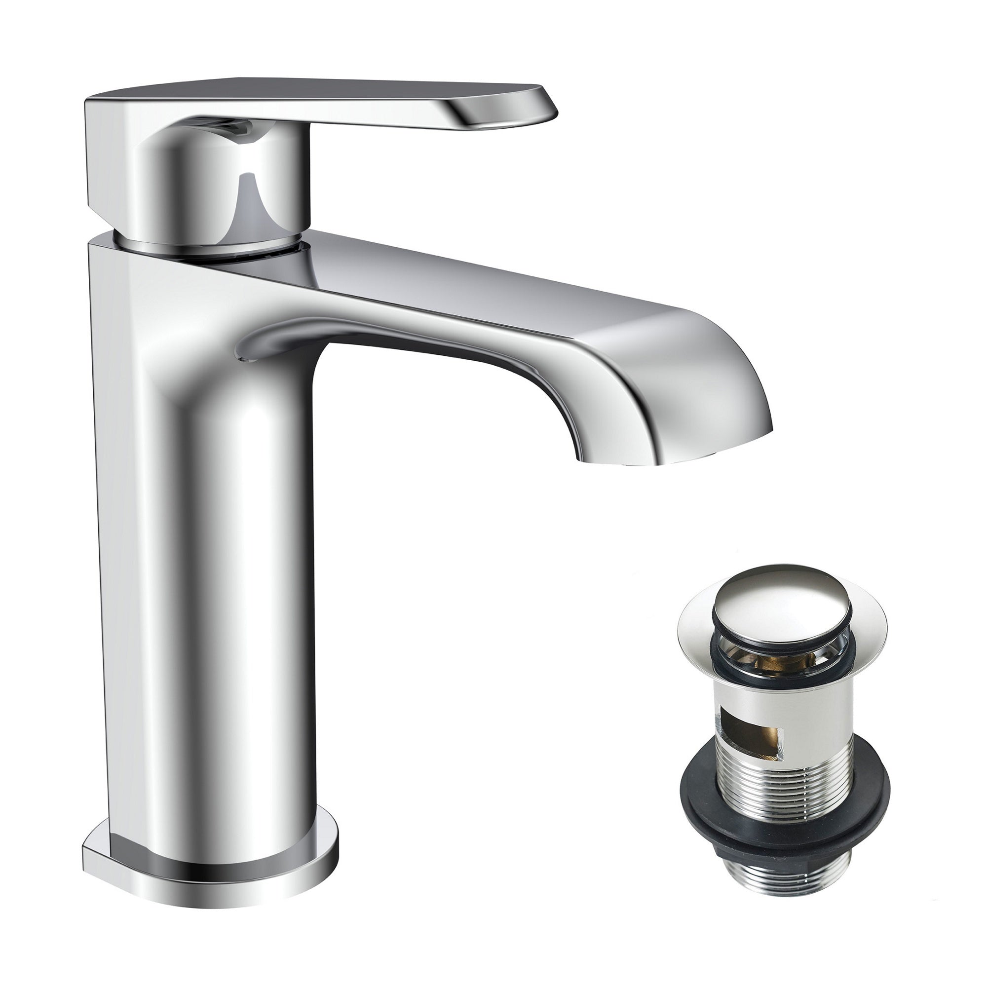 Lunaris Chrome Mini Mono Basin Mixer Tap with Slotted Waste, Deck Mounted Tap for Compact Bathrooms