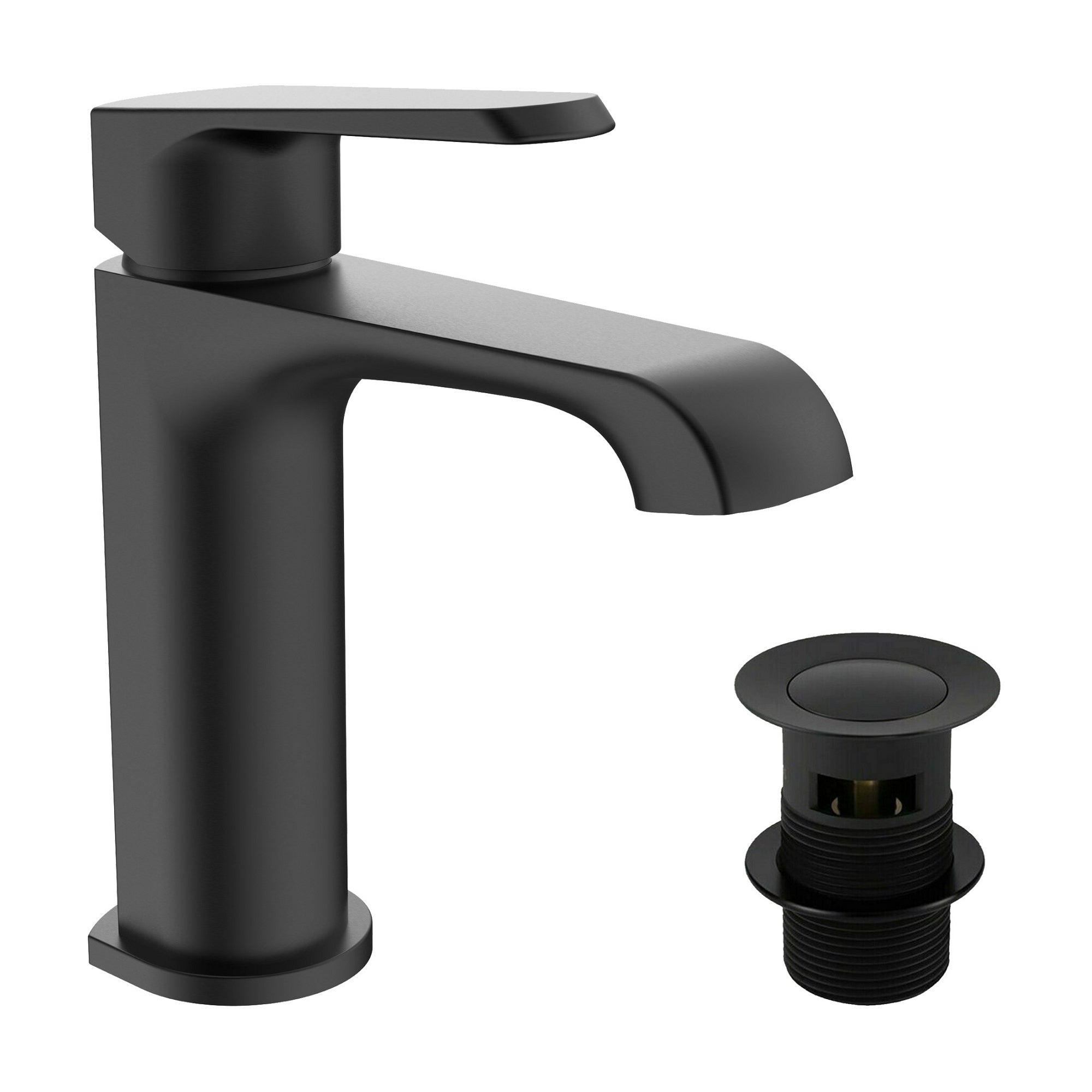 Lunaris Matt Black Basin Mixer Tap & Slotted Waste Set - Modern, Compact & Durable