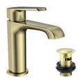Lunaris Brushed Brass Mini Mono Basin Mixer Tap for Deck Mounting with Slotted Waste - Complete Set