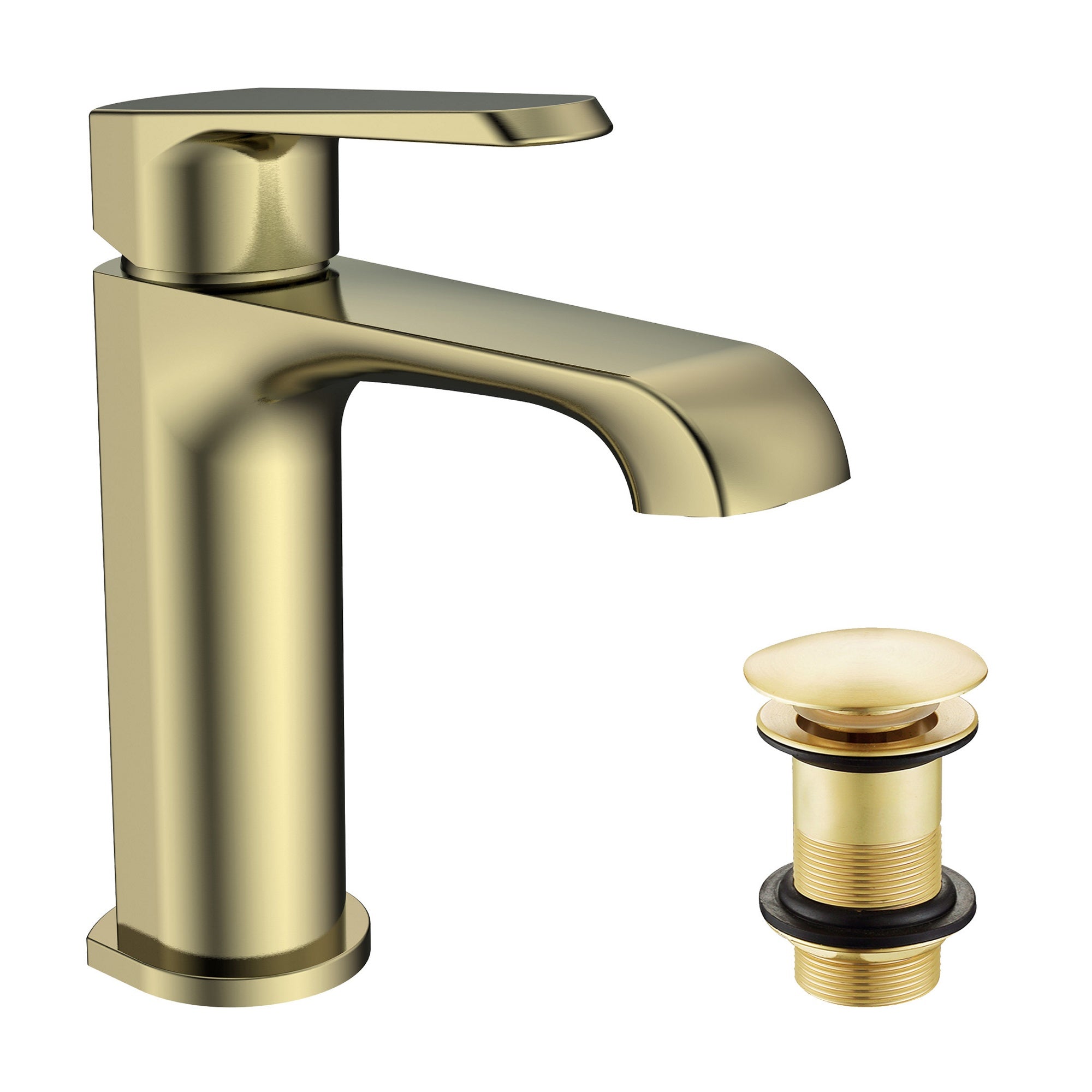 Lunaris Brushed Brass Mini Mono Basin Mixer Tap & Unslotted Waste - Premium Deck Mounted Design